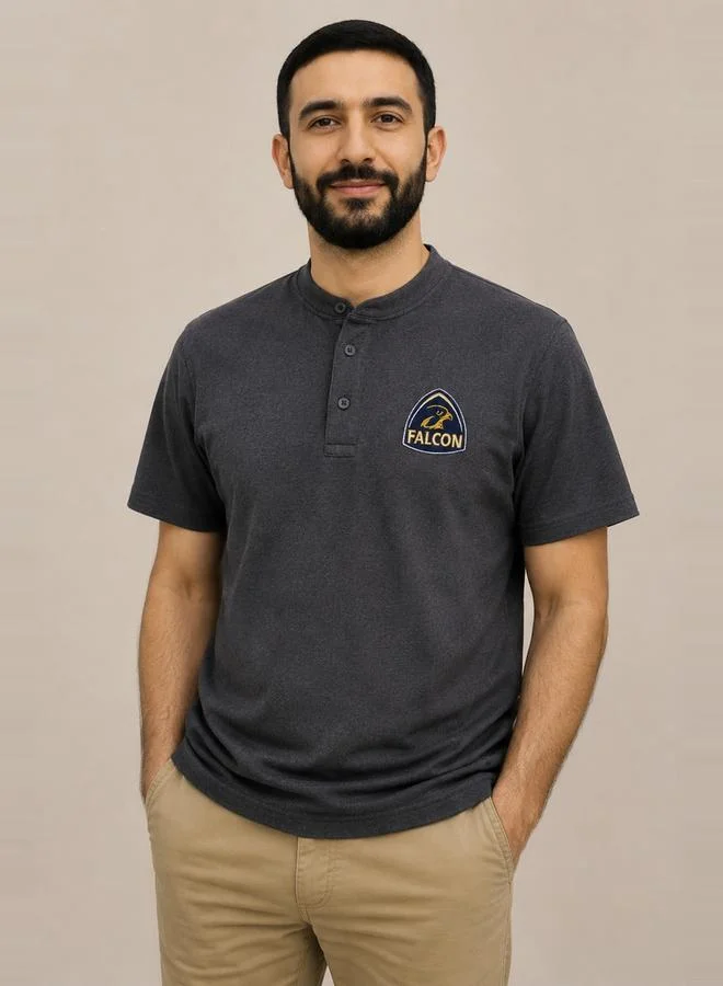 تايك تو Charcoal Falcon Logo Short Sleeves Henley T-Shirt By Falcon