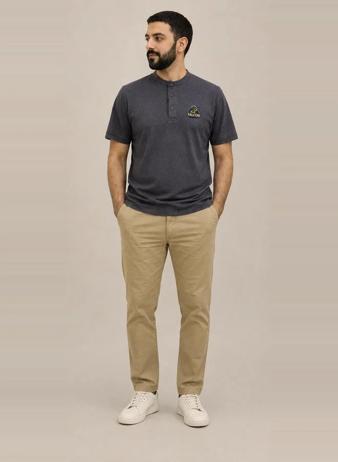 تايك تو Charcoal Falcon Logo Short Sleeves Henley T-Shirt By Falcon
