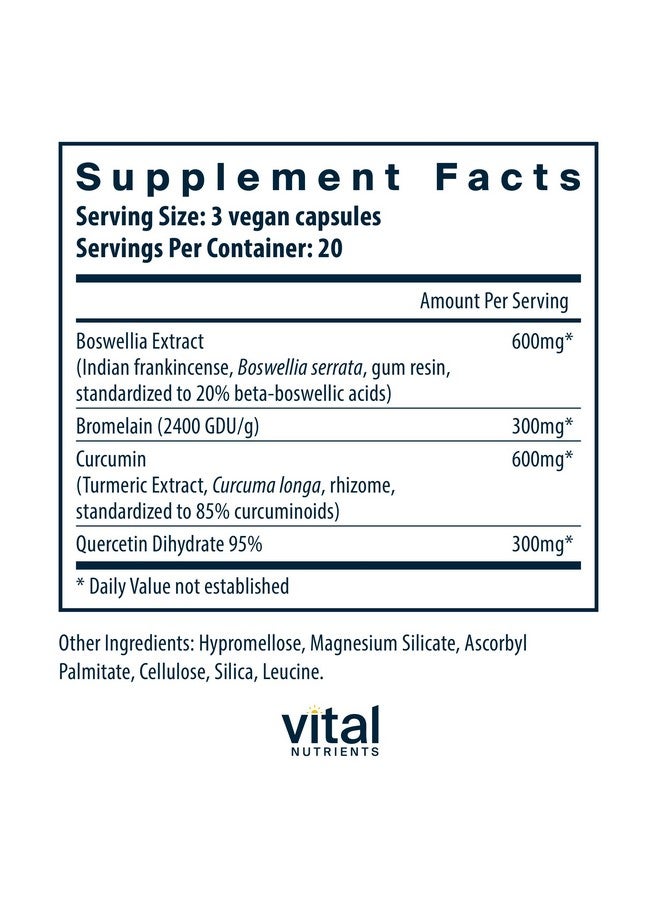 فيتل نيوترينس Vital Nutrients BCQ | مكمل نباتي من البوسويليا والبروميلين والكركمين والكيرسيتين | مكمل لدعم المفاصل | يدعم صحة الجيوب الأنفية والجهاز الهضمي | خالٍ من الجلوتين ومنتجات الألبان والصويا | 60 كبسولة - Image 2