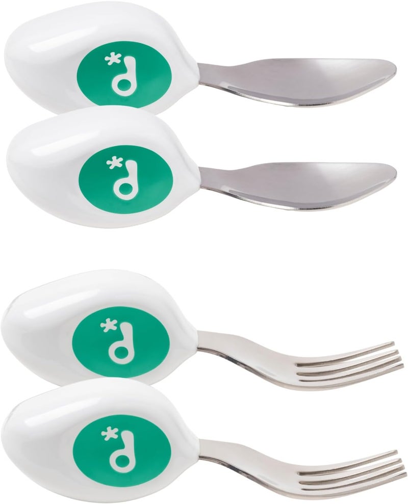Doddl Toddler Utensils, Ergonomic Fork and Spoon Set for Self Feeding, Stainless Steel Silverware for 1-3 Year Olds, BPA Free, Dishwasher Safe (Aqua (Twin Pack)) - Image 1