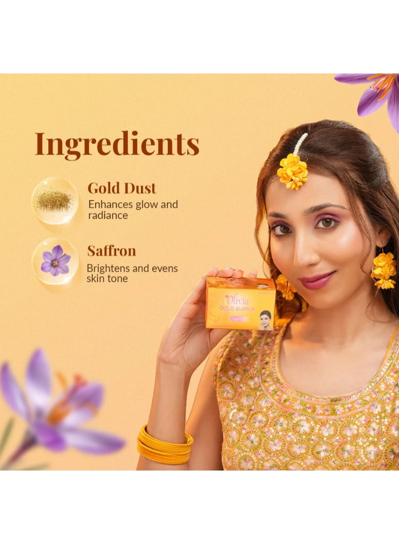 Olivia Gold Saffron Bleach Cream 30g – Facial Brightening Bleach with Special Sunscreen Serum for Radiant Skin - Image 4
