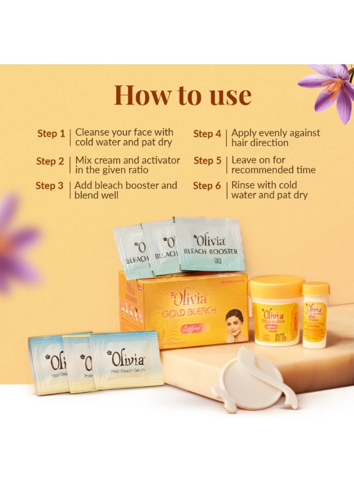 Olivia Gold Saffron Bleach Cream 30g – Facial Brightening Bleach with Special Sunscreen Serum for Radiant Skin - Image 5