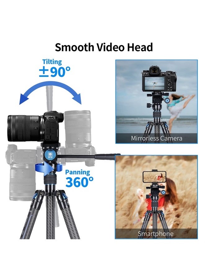 SIRUI Carbon Fiber Tripod Lightweight 2lbs with Panoramic Video Head, 59.8” Compact Camera Tripod Quick Release Leg Setup, Reversible Center Column, Reverse Folding Legs, Max Load 11lbs - Traveler X - Image 5