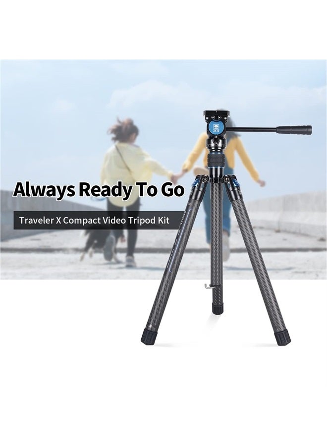 SIRUI Carbon Fiber Tripod Lightweight 2lbs with Panoramic Video Head, 59.8” Compact Camera Tripod Quick Release Leg Setup, Reversible Center Column, Reverse Folding Legs, Max Load 11lbs - Traveler X - Image 2