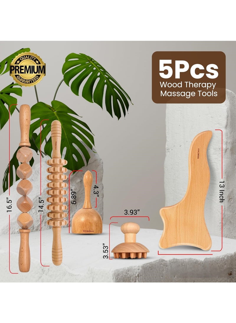 Arabest 5 Piece Wood Massage Tool Lymphatic Drainage Massager for Full Body And Head Muscle Pain Relief  - Image 2