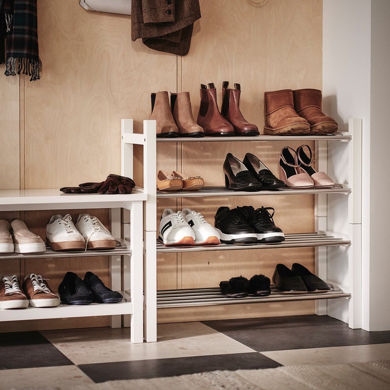 Baitique Stackable Solid Wood Shoe Rack, White, 79x32x37 cm - Image 3