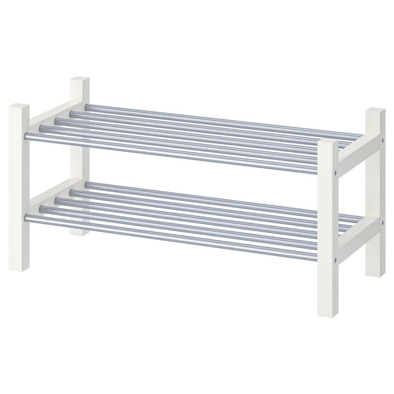 Baitique Stackable Solid Wood Shoe Rack, White, 79x32x37 cm - Image 1