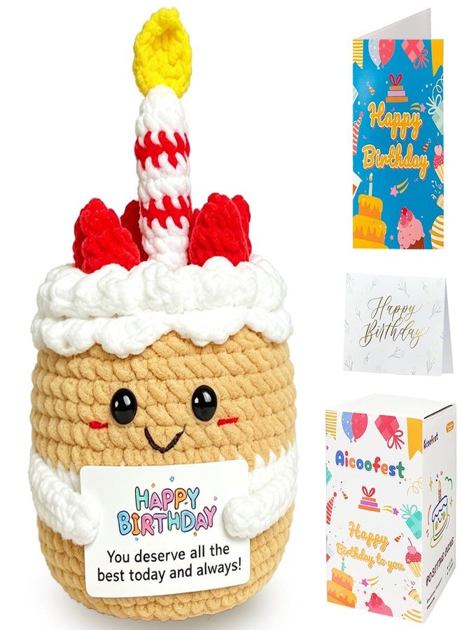 AicooFest Positive Cake Cute Happy Birthday Gifts for Women Her Inspirational Support Crochet Cake Unique Handmade Cupcake Birthday Present with Sweet Bday Card for Friend Mom Daughter Sister Party Desk Decor - Image 1