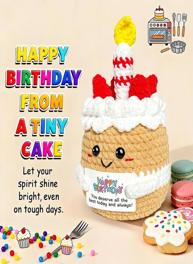 AicooFest Positive Cake Cute Happy Birthday Gifts for Women Her Inspirational Support Crochet Cake Unique Handmade Cupcake Birthday Present with Sweet Bday Card for Friend Mom Daughter Sister Party Desk Decor - Image 2