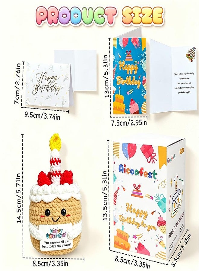 AicooFest Positive Cake Cute Happy Birthday Gifts for Women Her Inspirational Support Crochet Cake Unique Handmade Cupcake Birthday Present with Sweet Bday Card for Friend Mom Daughter Sister Party Desk Decor - Image 4