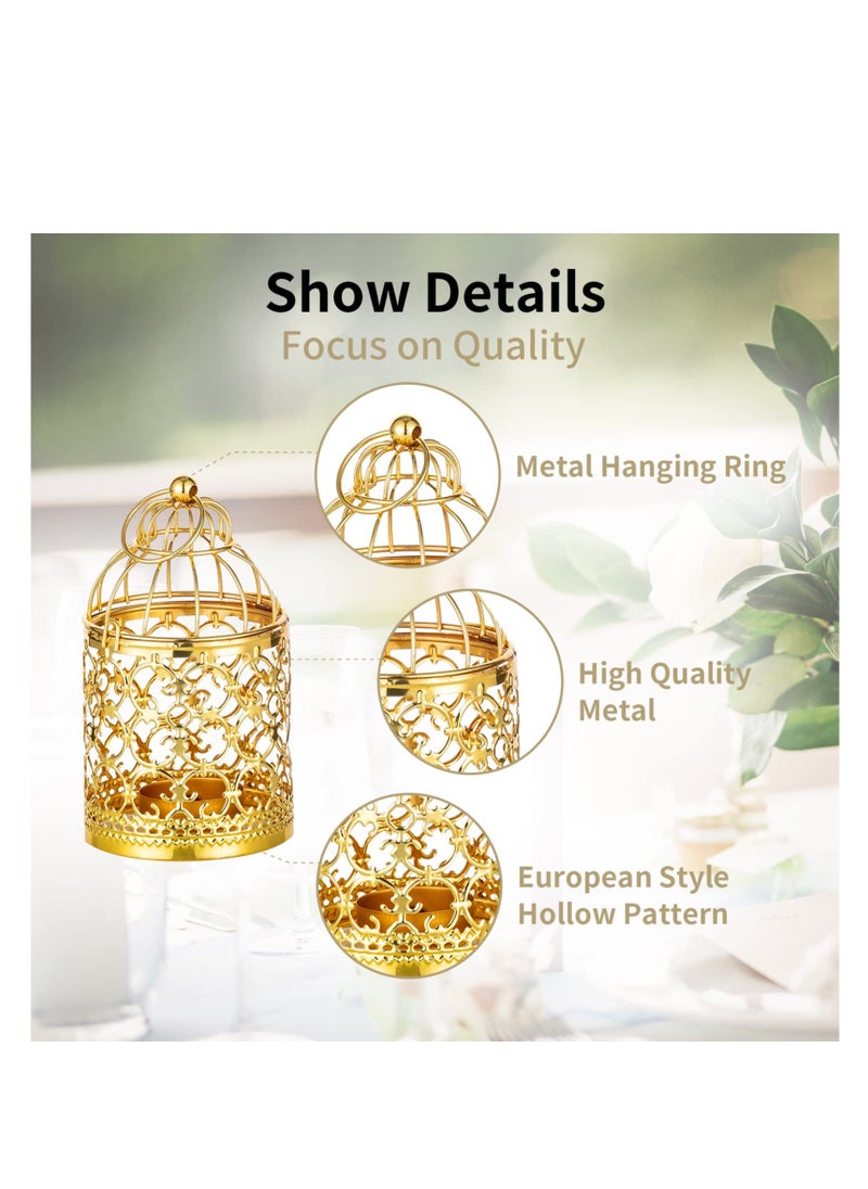 2 Pcs Small Metal Tealight Hanging Birdcage Lantern, Vintage Candle Holders, Vintage Decorative Centerpieces of Wedding, Party, Made of Metal, Sturdy Metal Ring, Serves as lighting for yard (Gold)  - Image 3