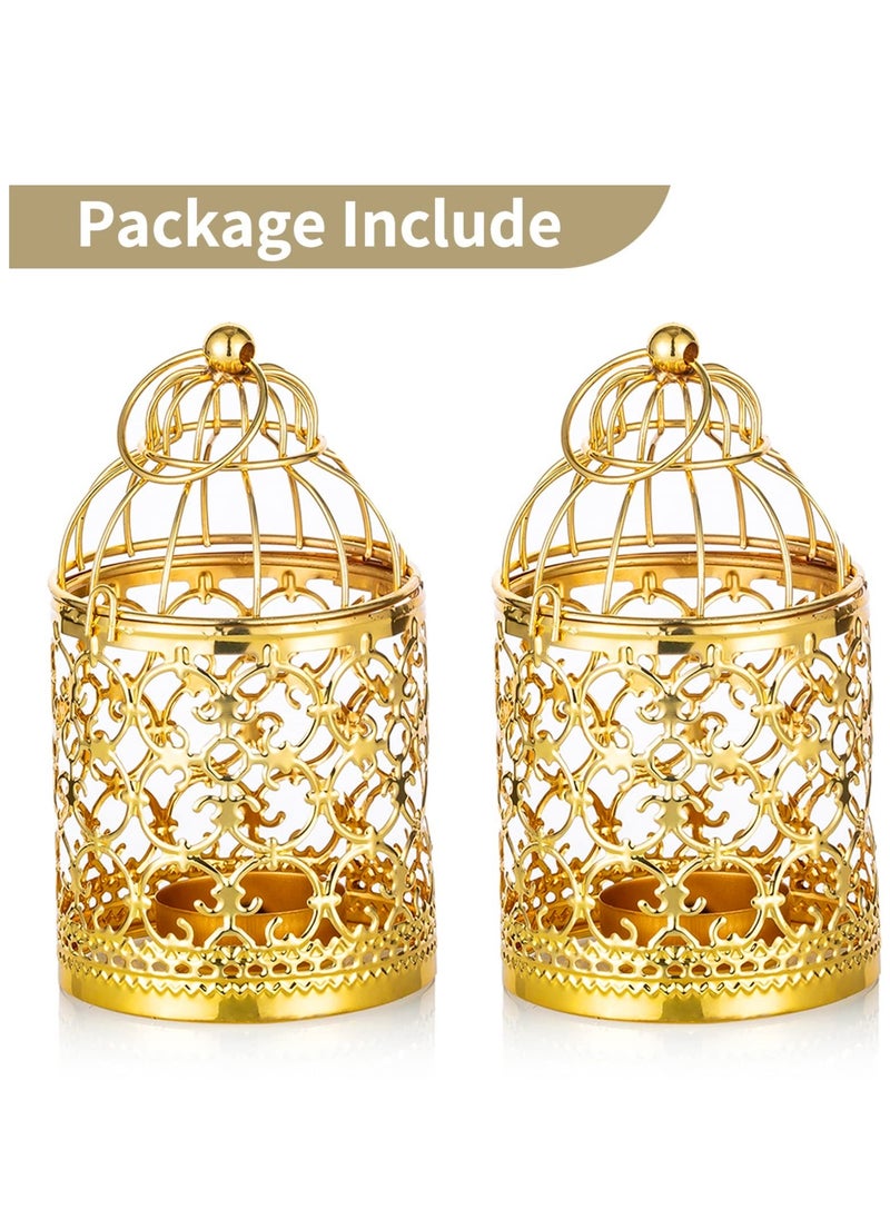 2 Pcs Small Metal Tealight Hanging Birdcage Lantern, Vintage Candle Holders, Vintage Decorative Centerpieces of Wedding, Party, Made of Metal, Sturdy Metal Ring, Serves as lighting for yard (Gold)  - Image 5