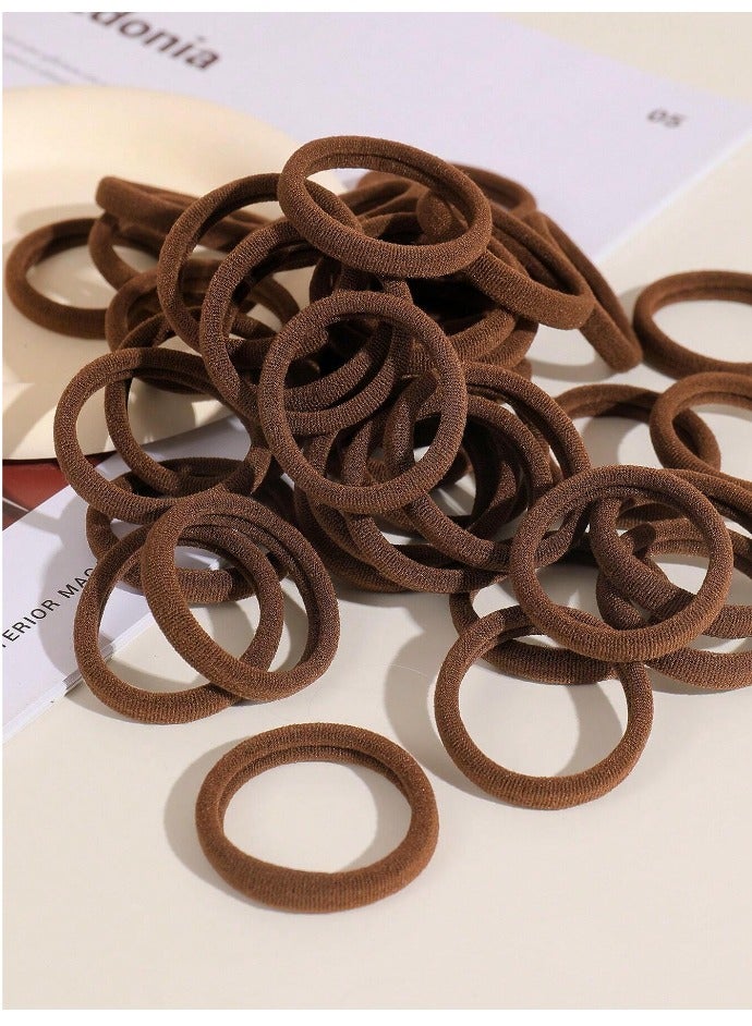 100pcs Brown Casual Hair Ties For Girls, Daily Life Headbands Ponytail Holders