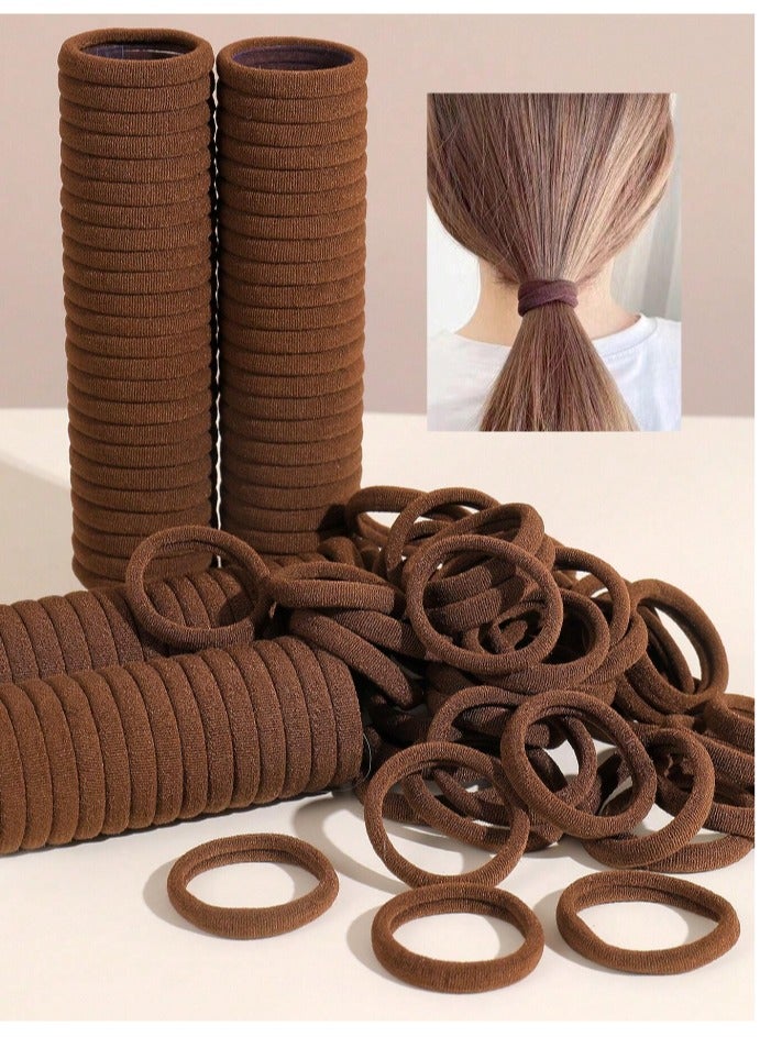 100pcs Brown Casual Hair Ties For Girls, Daily Life Headbands Ponytail Holders