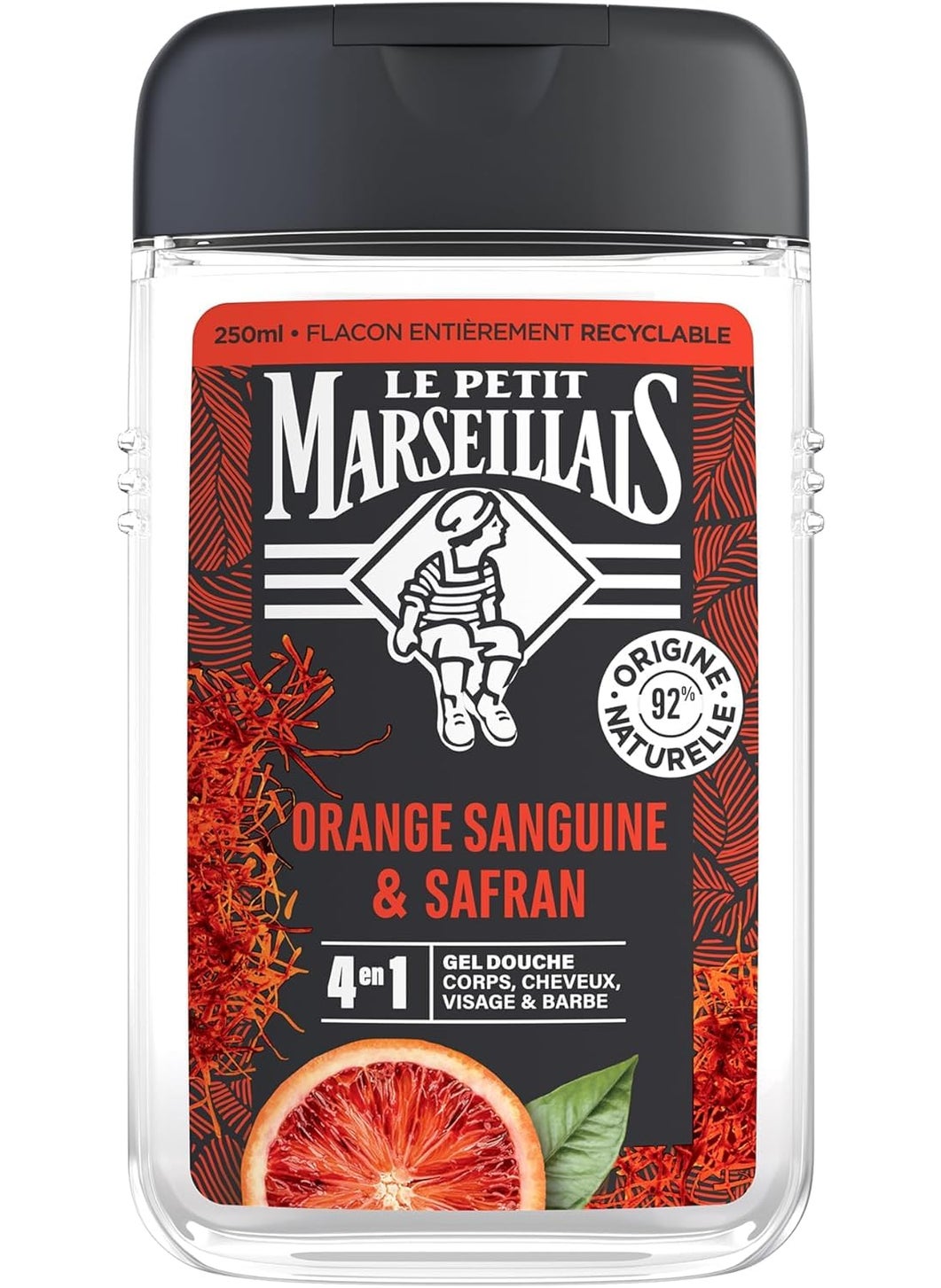 LE PETIT MARSEILLAIS Le Petit Marseillais  Mens Shower Gel Blood Orange and Saffron 250 ml bottle  4 in 1 formula for body hair face  beard  92 ingredients of natural origin and neutral pH 