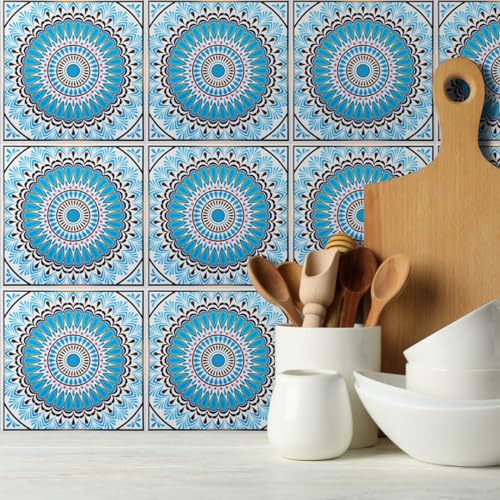 DICOFUN 32 Moroccan Tile Peel and Stick Backsplash 6 x 6 Waterproof Mandala Stick on Wall Tiles Style 9 - Image 3