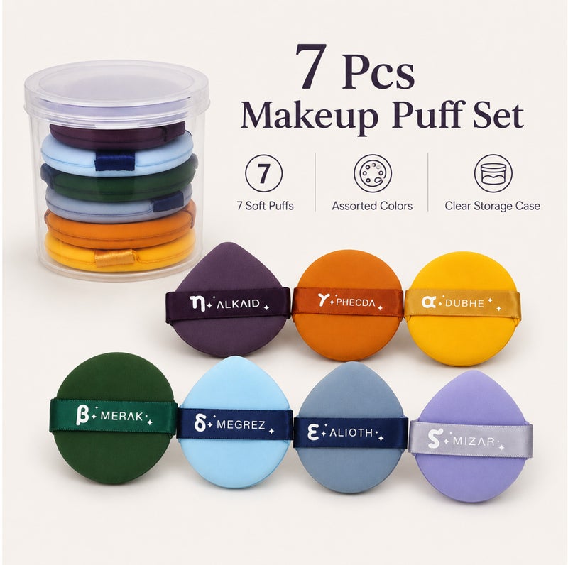 Me Now 7 Pcs Makeup Puff Set with Storage Case Soft Powder Puffs for Loose Powder Pressed Powder Foundation and Cushion Makeup Multi Color Beauty Sponge Applicators for Face Makeup - Image 2
