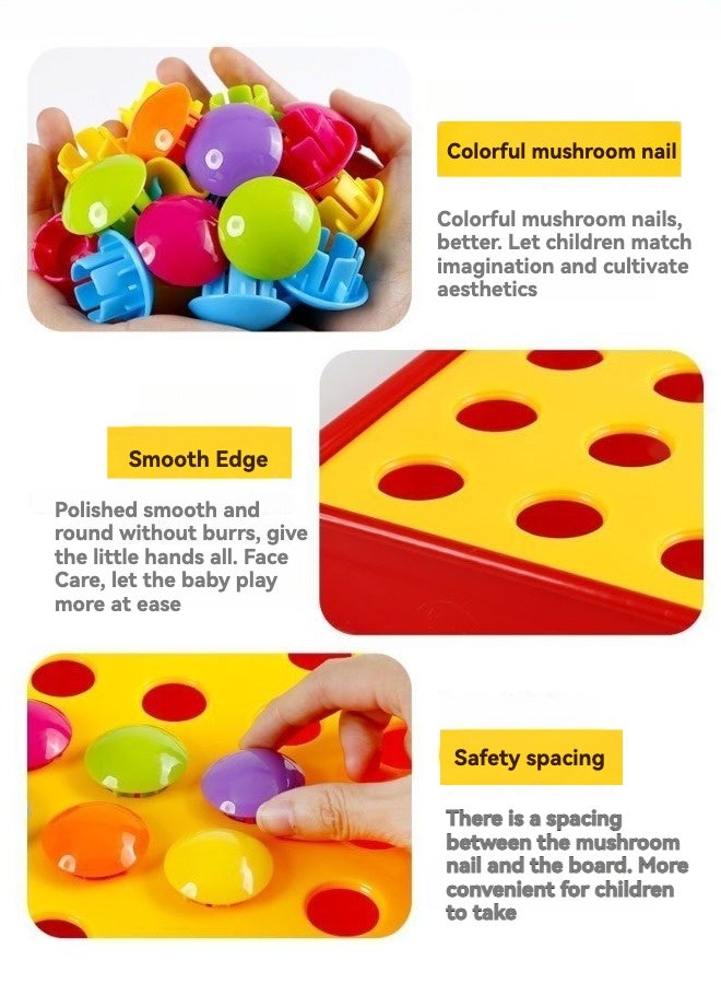 SHABILI Montessori Mushroom Peg Board Puzzle Color Matching Art Toy – 12 Pattern Cards & 50 Jumbo Snap-in Pegs with Storage Tray, Fine Motor Sorting Stacking Preschool Toddler Learning Game BPA Free ABS 3Y+ - Image 4