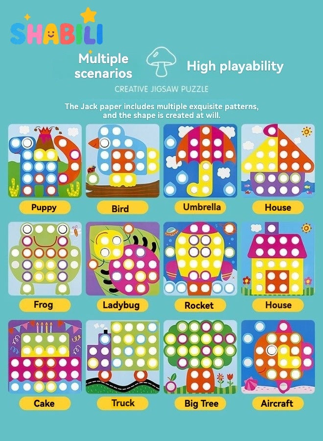 SHABILI Montessori Mushroom Peg Board Puzzle Color Matching Art Toy – 12 Pattern Cards & 50 Jumbo Snap-in Pegs with Storage Tray, Fine Motor Sorting Stacking Preschool Toddler Learning Game BPA Free ABS 3Y+ - Image 5