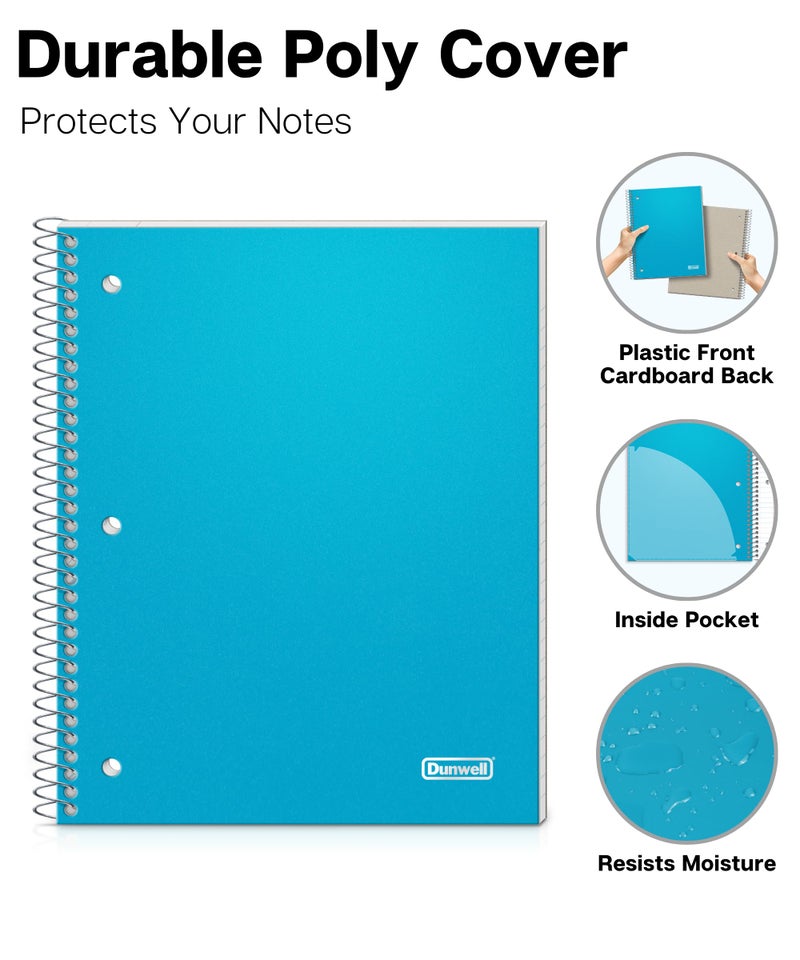 Dunwell 1 Subject Spiral Notebooks, (3-Pack, Red Blue Black) 8x10.5â€ Paper, Wide Ruled Lines, Plastic Covers, 100 Sheets (200 Pages), 3-Hole Punched Perforated Pages, Divider with Pockets - Image 4