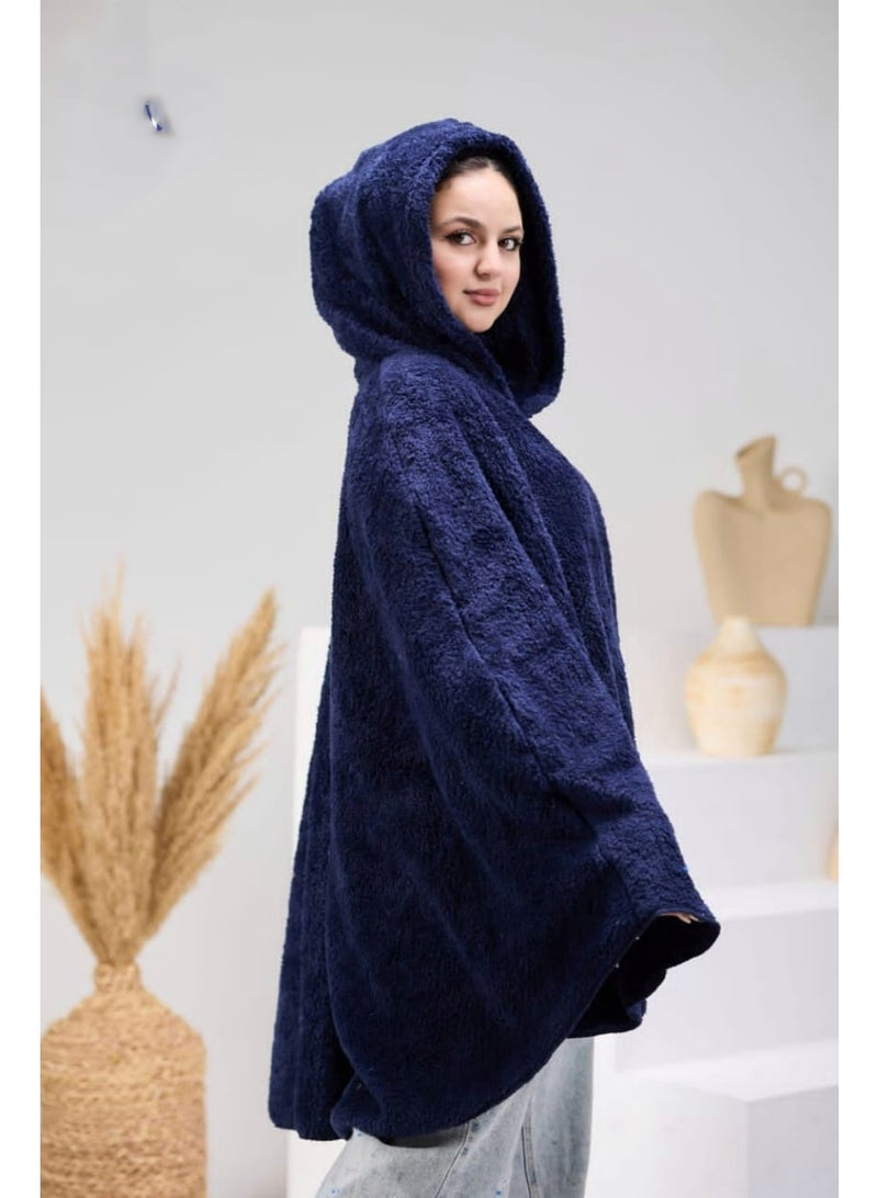 Soft winter fur blanket with hood – Cozy & Stylish Design - Blue