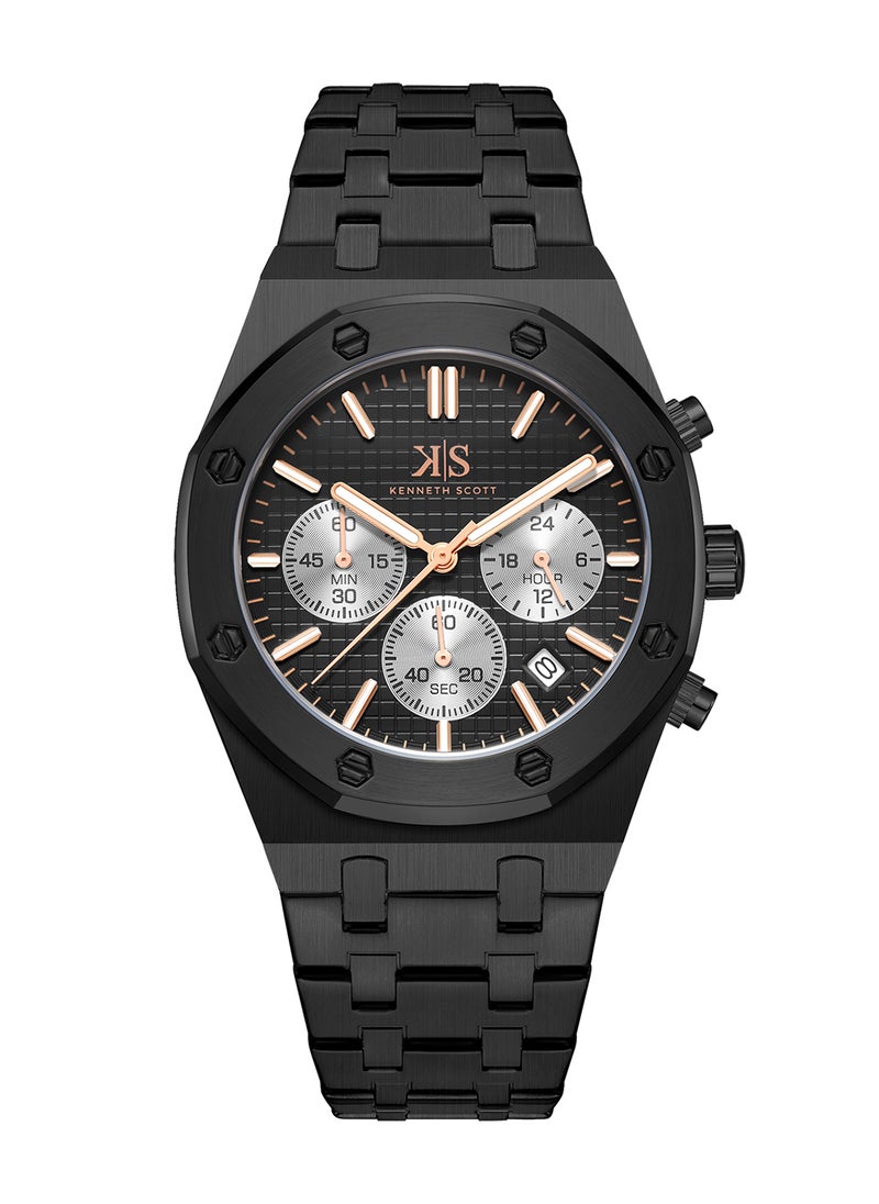 KENNETH SCOTT Kenneth Scott Men's Watch, Mult Function Display and Stainless Steel Strap - K24112-BBBB, Black  - Image 1