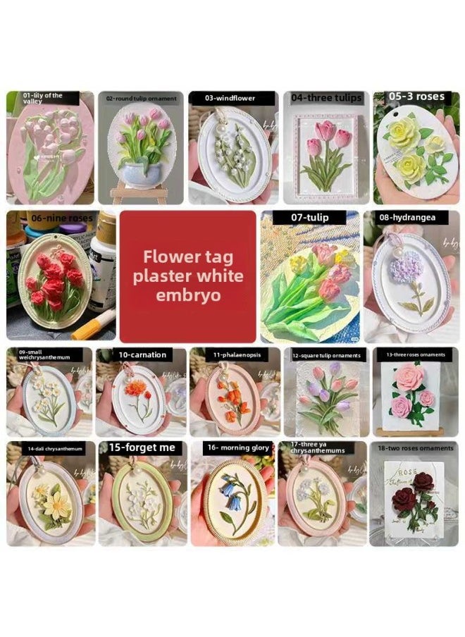 Listing Diy2024 Gypsum Doll Colored Graffiti Flower Card Stall Stone Graffiti Gypsum Doll Toy-Color:10 Flower Signs Of Your Choice (ask For Remarks) + Drawings + Ribbons [white Embryo Without Paint]  - Image 1