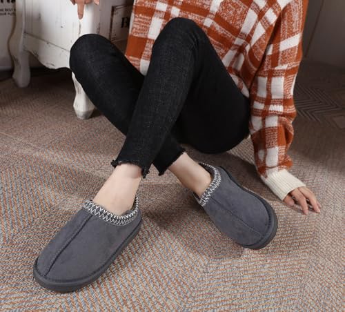 SMajong Women's Fuzzy Slippers Cozy Memory Foam House Shoes Winter Warm Loafer Slippers Indoor,Grey 8 US - Image 2