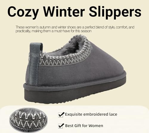 SMajong Women's Fuzzy Slippers Cozy Memory Foam House Shoes Winter Warm Loafer Slippers Indoor,Grey 8 US - Image 5