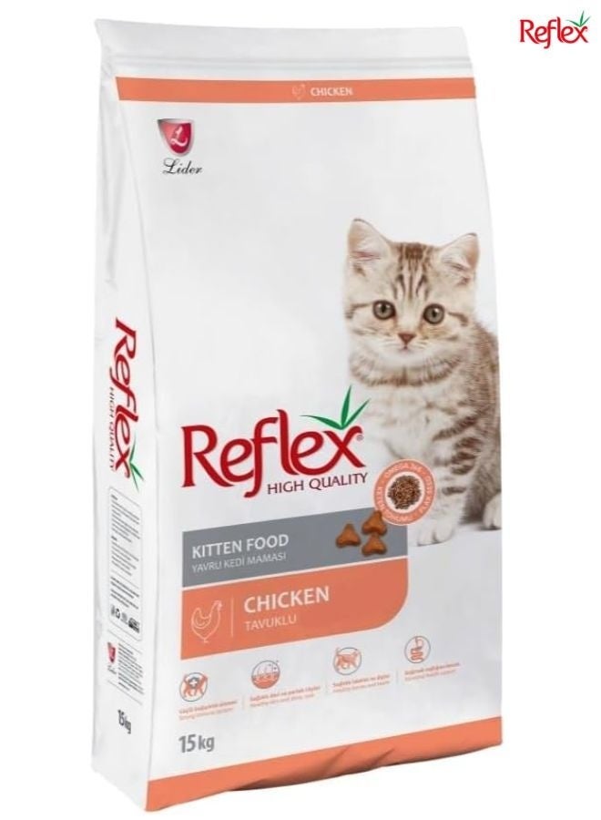 REFLEX Kitten Food Chicken 15Kg – Premium Dry Cat Food for Kittens, Healthy Growth, Teeth & Coat Support - Image 1