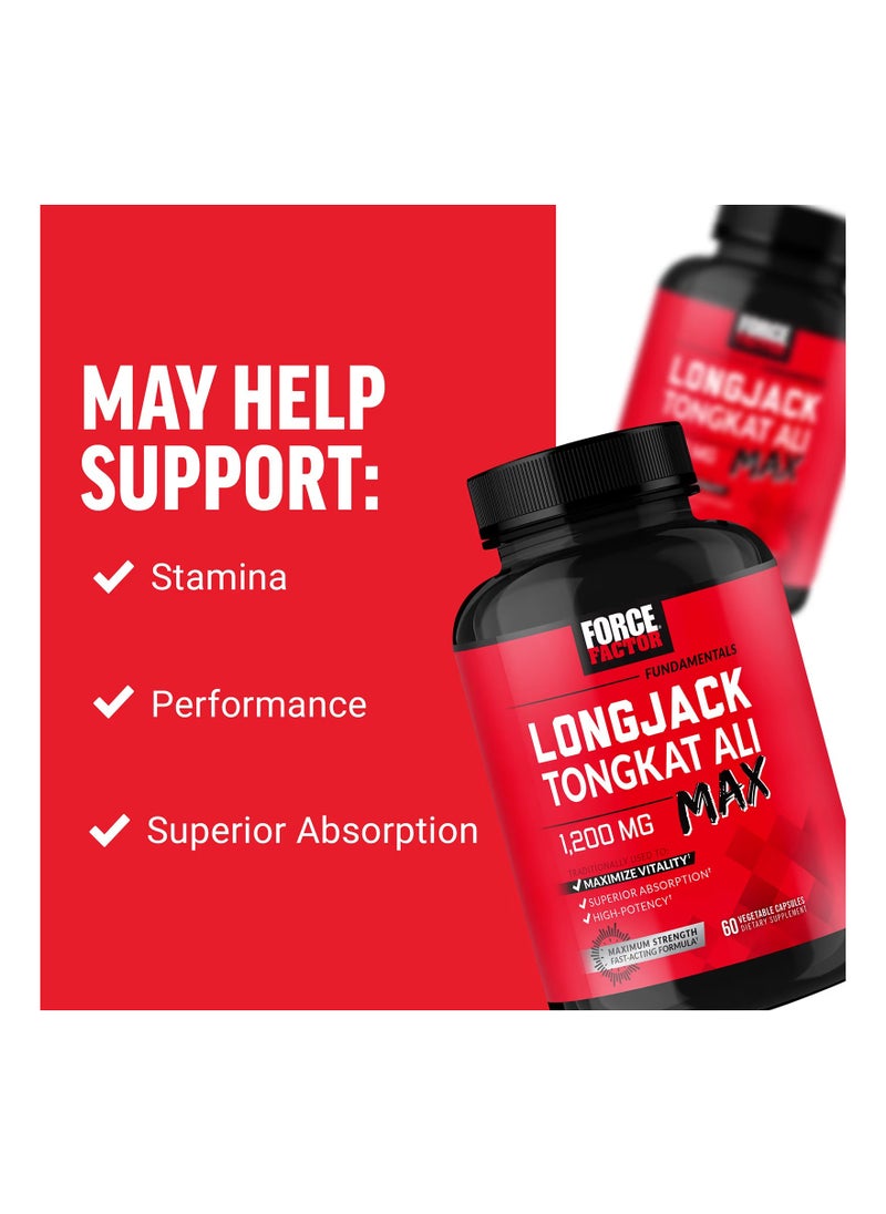 Force Factor - LongJack Tongkat Ali Max 1,200 mg Maximum Strength - 60 Vegetable Capsules - Image 1
