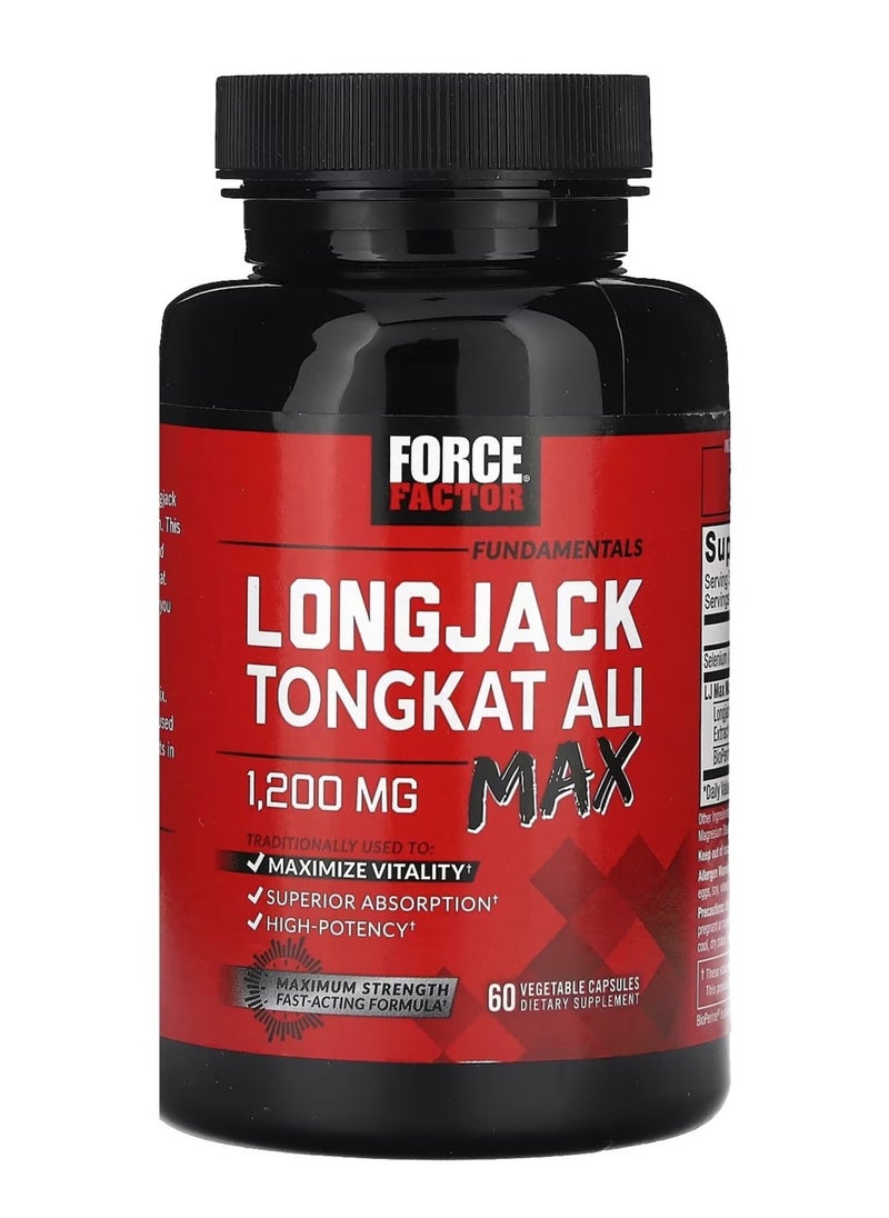 Force Factor - LongJack Tongkat Ali Max 1,200 mg Maximum Strength - 60 Vegetable Capsules - Image 1