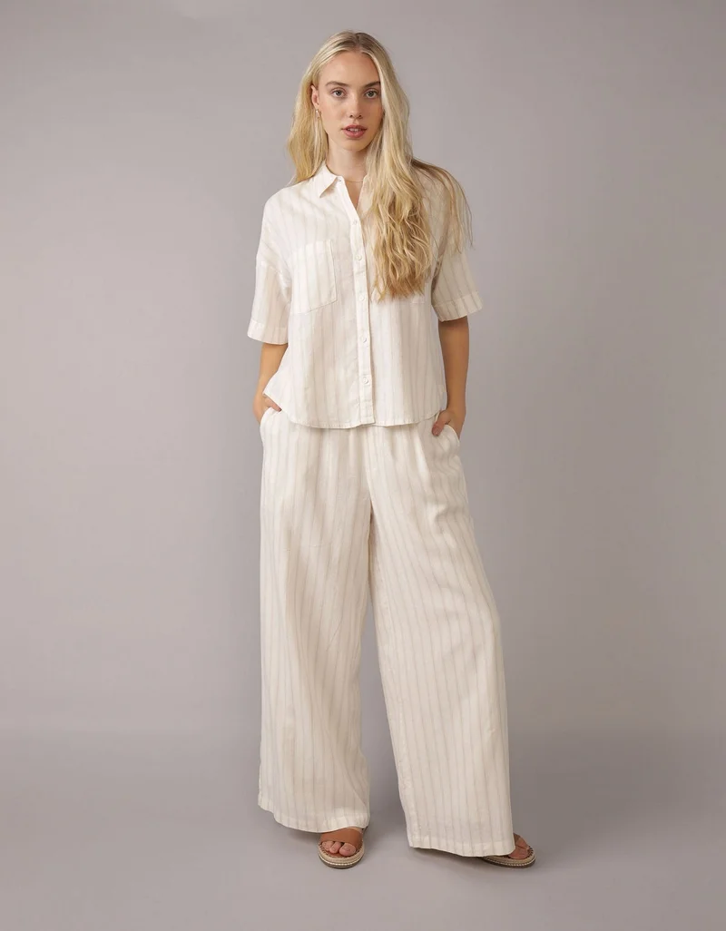 American Eagle AE Linen-Blend Short-Sleeve Button-Up Shirt