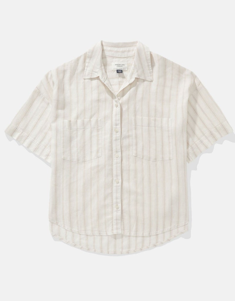 American Eagle AE Linen-Blend Short-Sleeve Button-Up Shirt - Image 3