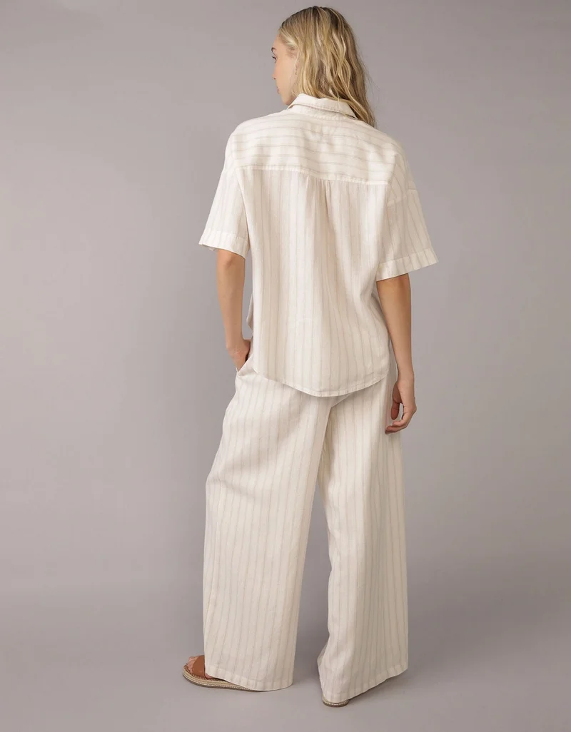 American Eagle AE Linen-Blend Short-Sleeve Button-Up Shirt