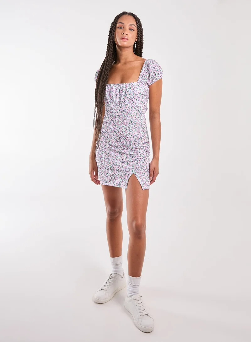 Pink Vanilla  Ditsy Puff Sleeve Mini Dress for Women | Best Price UAE