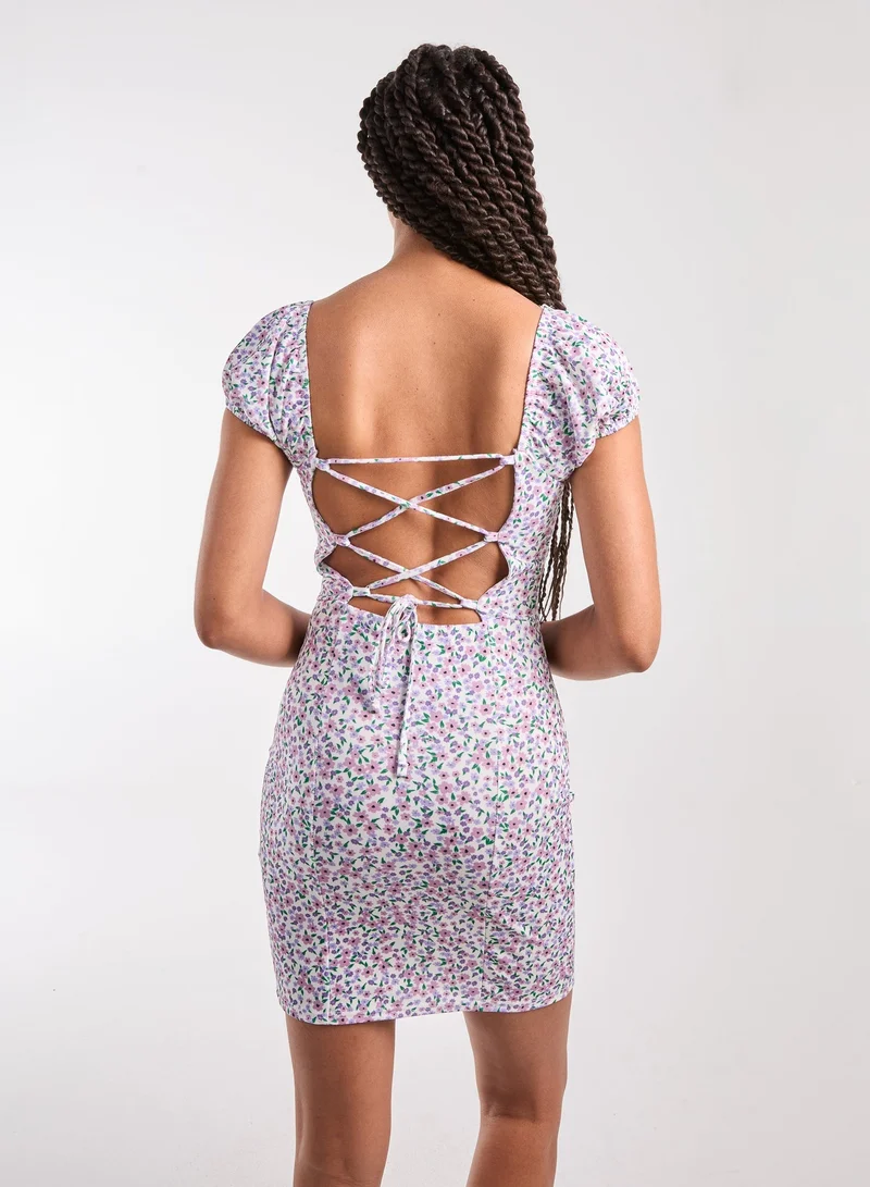 Pink Vanilla Ditsy Puff Sleeve Mini Dress