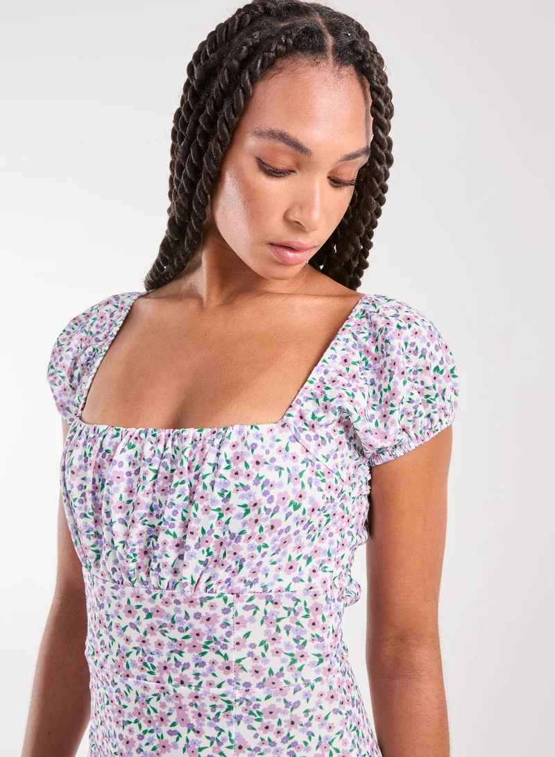 Pink Vanilla  Ditsy Puff Sleeve Mini Dress for Women | Best Price UAE