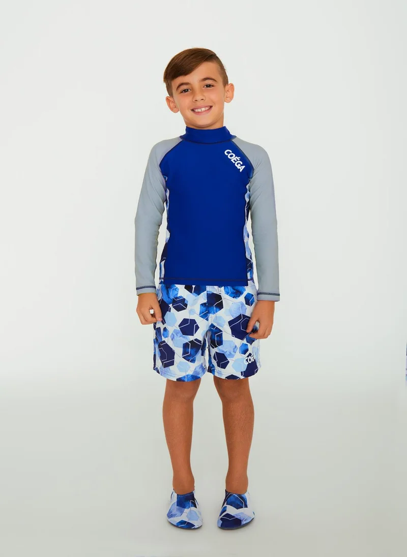 كويجا صن وير COEGA Boys Kids Rashguard Long Sleeve - Navy Watercolour Hexagons