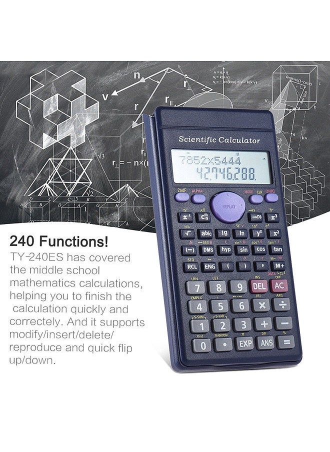 Scientific Calculator Counter 240 Functions 2 Line LCD Display Business Office Middle High School Student SAT/AP Test Calculate