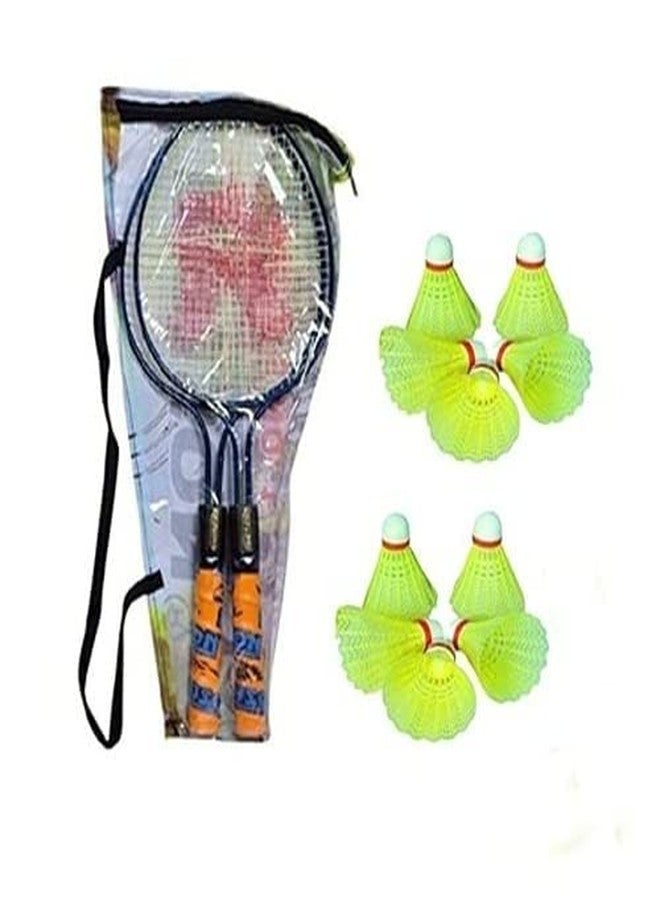 زوج مضارب تنس الريشة GRS® Rajson ذات القضيب المزدوج مع 10 كرات ريشة للأطفال من 4 إلى 8 سنوات (متعدد الألوان) - Image 1