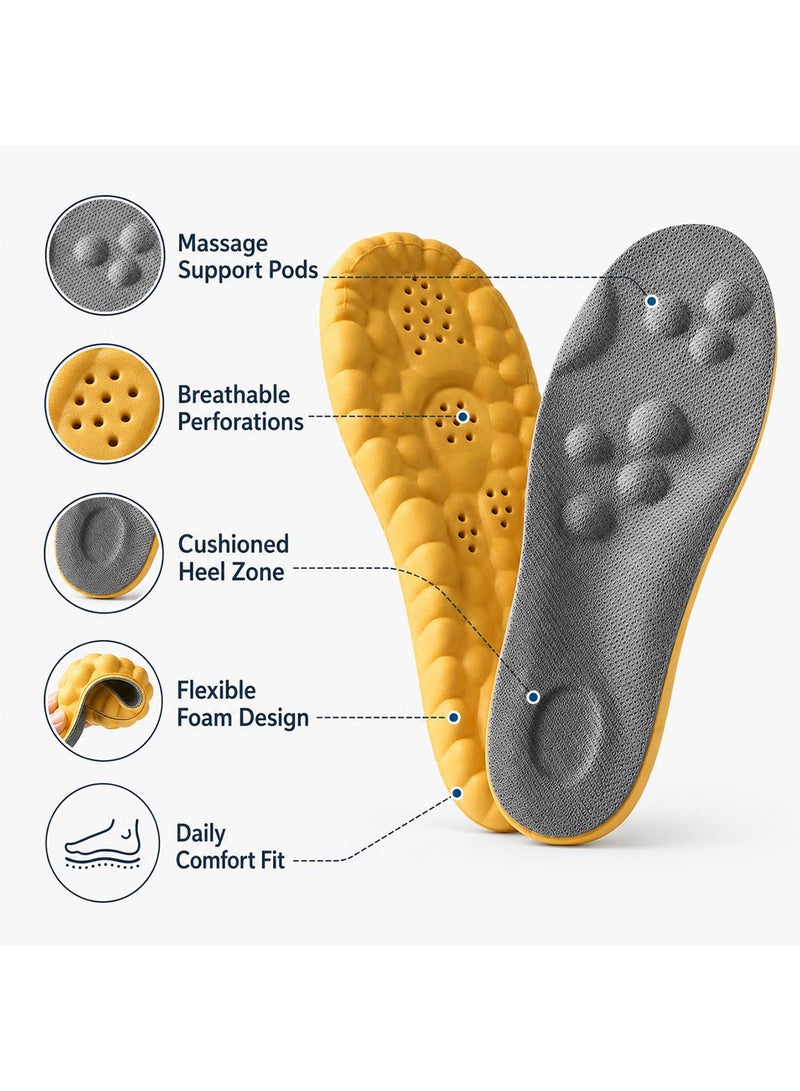 Tishta Medical Silicone Insole for Men - Memory Foam with Massage Pads and Ventilation - Cut-to-Size (41-46) - (Grey-Yellow) - (1 Pair) - Image 4