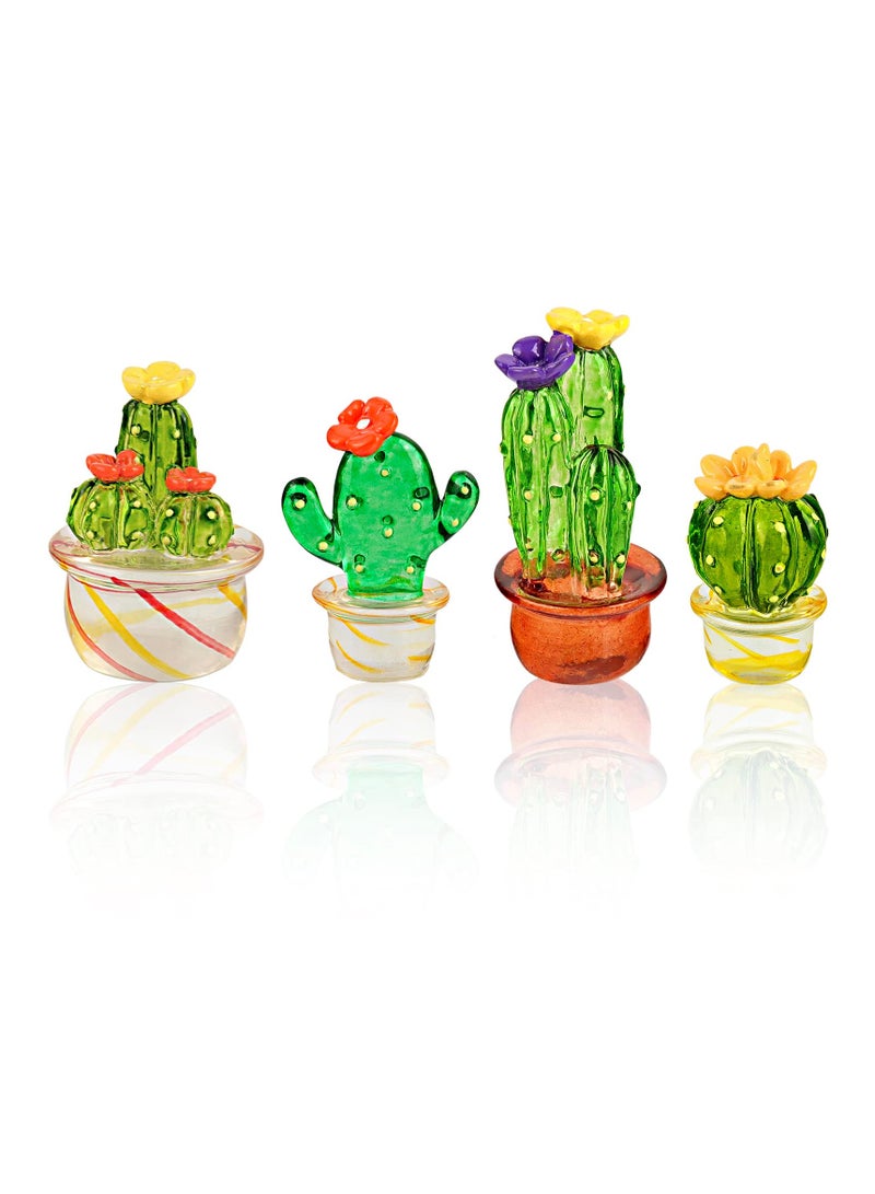 SYOSI Handcrafted Mini Crystal Cactus Set Cute Crystal Miniature Cactus Figurines Eye Catching Decor for Home Office Car Dashboard Shelf Easy to Install with Adhesive Idea Gift for Frends 4 Pack  - Image 1