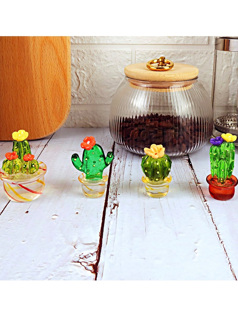 SYOSI Handcrafted Mini Crystal Cactus Set Cute Crystal Miniature Cactus Figurines Eye Catching Decor for Home Office Car Dashboard Shelf Easy to Install with Adhesive Idea Gift for Frends 4 Pack  - Image 5