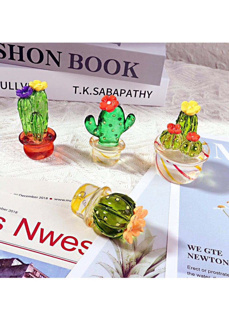 SYOSI Handcrafted Mini Crystal Cactus Set Cute Crystal Miniature Cactus Figurines Eye Catching Decor for Home Office Car Dashboard Shelf Easy to Install with Adhesive Idea Gift for Frends 4 Pack  - Image 4