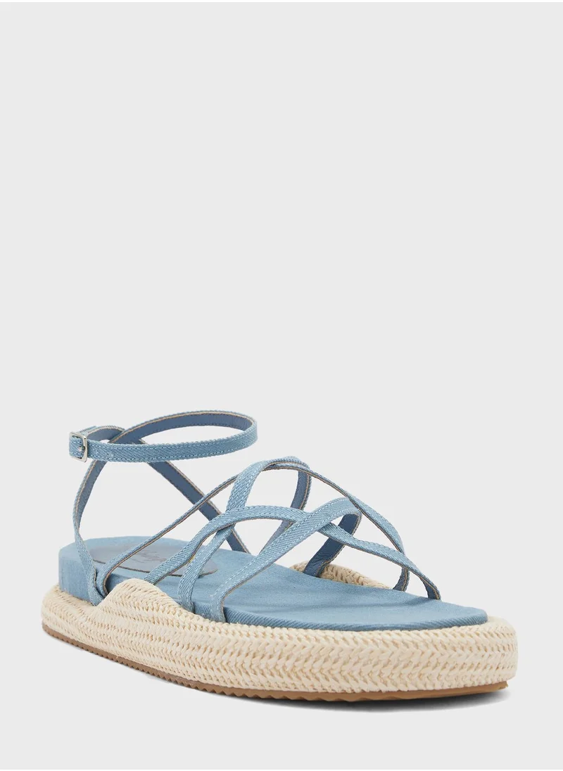 Ginger Strappy Denim Flat Sandals
