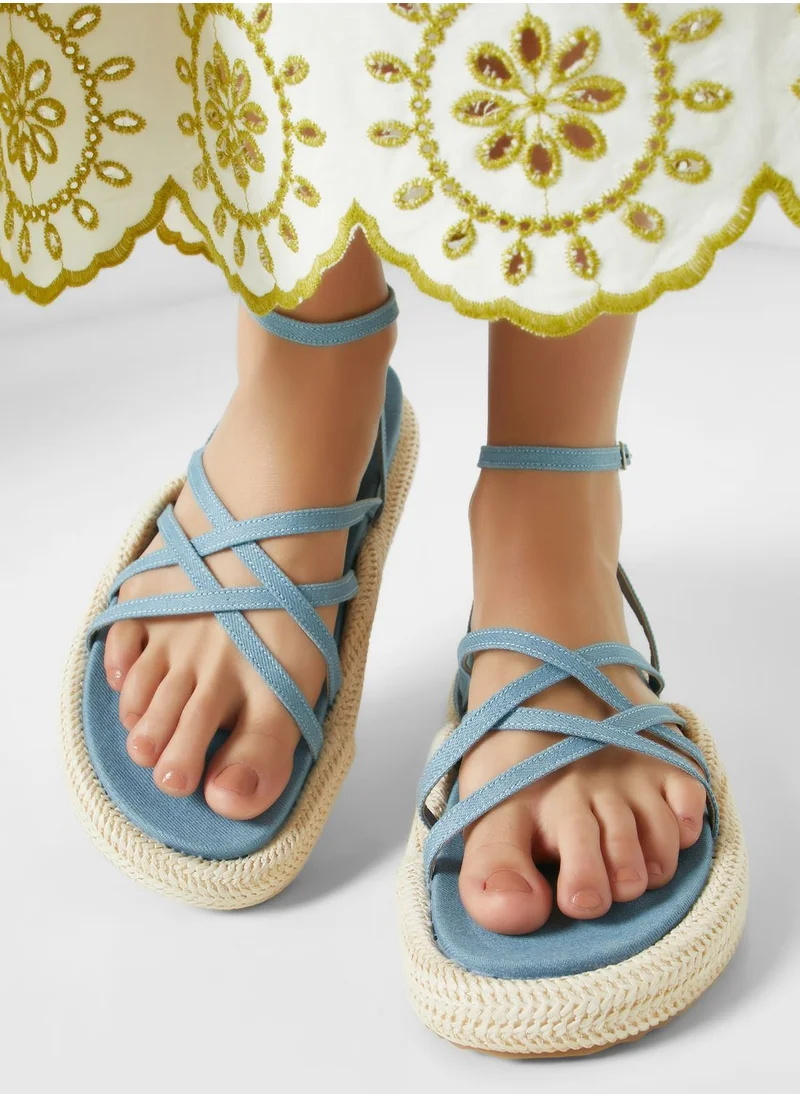 Ginger Strappy Denim Flat Sandals