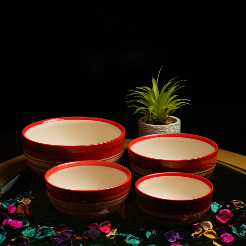 Caffeine Ceramic Handmade Orange Illusion Serving Bowl (Set of 4) - Image 1