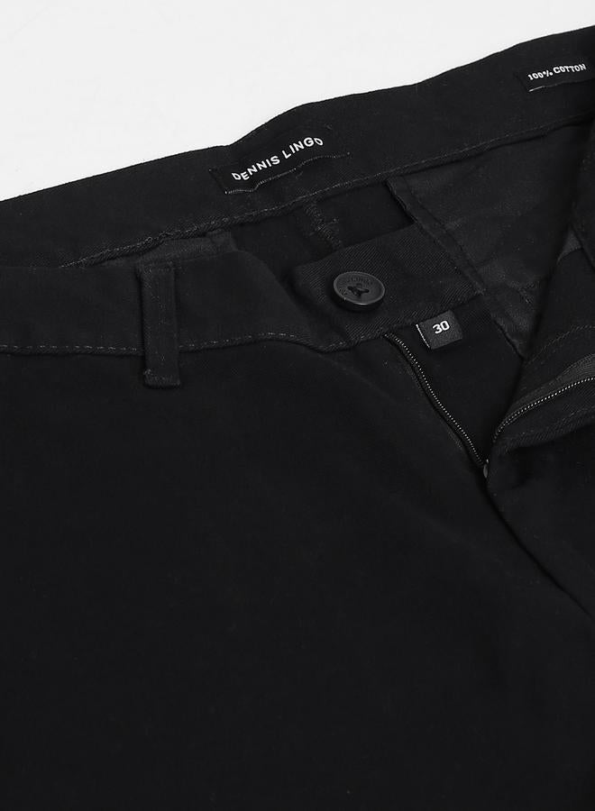 Dennis Lingo Men's Black 100% Cotton Solid Pattern Full Length Slim Fit Trouser - Image 5