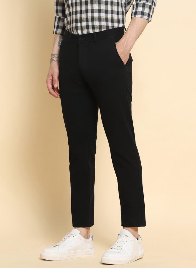 Dennis Lingo Men's Black 100% Cotton Solid Pattern Full Length Slim Fit Trouser - Image 2